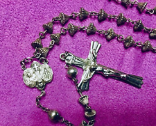 Vtg Beautiful Sterling Silver Wedding Bell Beads Rosary & Crucifix picture