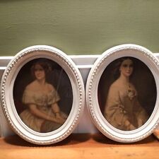 Pair White Oval Gesso Wood picture frames,Jenny Lind & South Belle,(E. Correns) picture