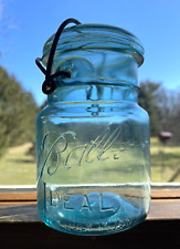 Vintage Blue Pint Ball Ideal Canning Jar Wire Bail Glass Lid Patent July 14 1908 picture
