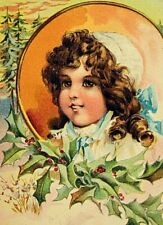 C. 1910 Pretty Little Girl with Holly Christmas Cards Embossed Postcard picture