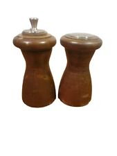 Vintage Genuine Mr Dudley Salt And Pepper Shaker Solid Dark  Wood Made In USA picture