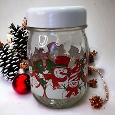 Vintage Christmas Glass Jar Retro Snowman Family 6.5in w/ Lid picture