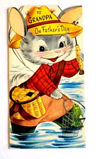 Vintage 1950s Dressed Bunny Fishing Father's Day Card  picture