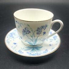 1970s USSR Lomonosov Cup & Saucer Blue Purple Forget-me-not Hand Painted Flowers picture