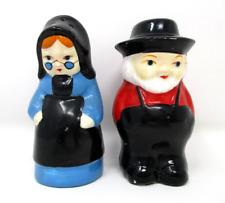 Vintage Salt Pepper Shaker Set Amish Couple Made in Korea Man Wife with Glasses picture