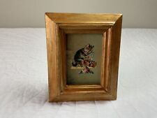 Vintage Antique Victorian Ephemera Die Cut Framed, Kitty Cat With Thread Box picture