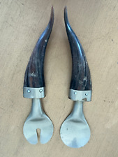 Vintage Buenos Aires Argentina Cow Horn Serving Utensils Metal picture