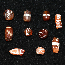 Lot Sale 10 Large Ancient Etched Carnelian Beads In Perfect Condition picture