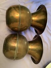 Two Antique Brass Spitoons One Marked New York In Original Patina Condition picture