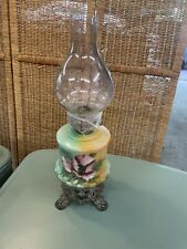 Antique Victorian Parlor Oil Lamp Floral Ball Chimney Glass Brass Claw Feet Vtg. picture