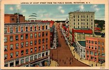 Vtg Watertown NY Looking Up Court Street from Public Square 1940s Postcard picture