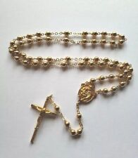 Vtg New Rosary Beads Gold Metal Our Lady Of Snows Mary Medal Crucifix Italy  picture