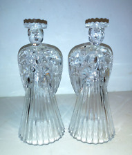Vintage Pair Of Christmas Praying Angel Crystal Candle Holders 7 1/4