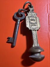 Antique Solid Brass Hotel Richmond Geneva Key Holder And Skeleton Key Room 603 picture