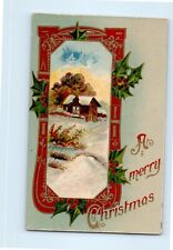 Vintage 1912 Glossy Merry Christmas Postcard Winter Scene picture