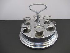 VINTAGE ANTIQUE SILVER PLATED MUSIC BOX SERVER WITH SIX TOASTING GLASSES picture