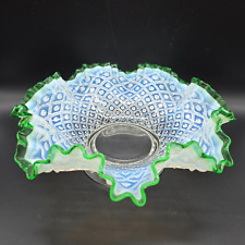 Vintage Fenton Diamond Lace Emerald Crest Ruffled Bowl Centerpiece picture