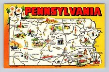 PA-Pennsylvania, Scenic Landmarks And Map, Antique, Vintage Souvenir Postcard picture