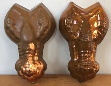 Pair Vtg Lobster Solid Copper Metal Molds Rustic Farmhouse Kitchen Wall Hangings picture