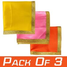 Combo of 3 Pooja Cloth Chowki Aasan Kapda for Mandir Yellow-Pink-Orange picture