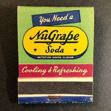 NuGrape Soda Full 20-Stk Matchbook Bottle c1940's-50's VGC Scarce picture