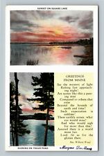 Square Lake ME, Sunset, Evening On Togue Pond, Poem, Maine Vintage Postcard picture