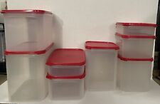 Tupperware Set Of 8 Square Modular Mates W/red Lids picture