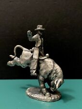 Pewter Western Cowboy Riding Bucking Bull Horns PBR Rodeo Diorama Mini Figurine picture