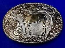 Standing Horse -  Beautiful Vintage Western Crumrine Two Tone Belt Buckle picture