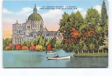 St Josephat Basilica And School Kosciusko Park WI Linen Postcard Vtg Unposted picture