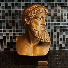 Bronze Poseidon or Zeus Bust Museum Reproduction Gold Painted Rotates on Stand picture