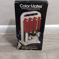 VTG 24 Piece Oneida Northland Stainless COLORMATE Flatware W/Caddy RED 9920R NOS picture