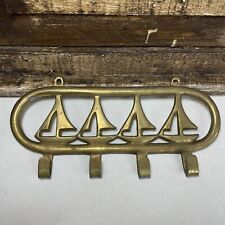 Vintage Brass Sailboats Wall Hooks Nautical 8.5” L x 4” picture