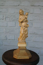 Vintage german wood carved madonna pedestal statue figurine picture