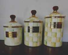 MACKENZIE-CHILD'S PARCHMENT CHECK , 3 PIECE CANISTER SET,NEW picture