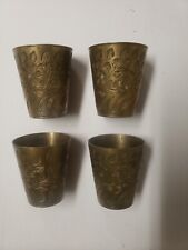Vintage Etched Brass Shot Glass Barware Bar Decor, Set Of 4 picture
