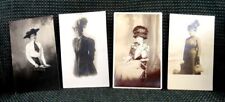 LOT antique MILLINERY 4pc WOMEN w/FUNNY/BIG HAT PHOTO POSTCARDS unused picture
