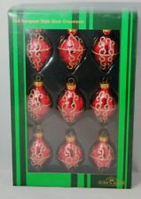 Finial Oval Ornament Set 9 Red Gold Glitter 2.5