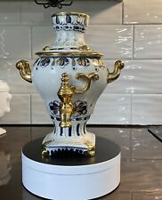 Vintage Porcelain Samovar GZHEL gold & blue tea water dispenser 8-1/2” SEE VIDEO picture