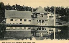 Manchester Iowa~Fish Hatchery Main Building~Pond Foreground~1913 B&W picture