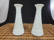 Pair of Milk Glass Bud Vases with Geometric Design, 6