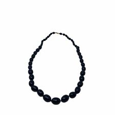 Vtg Signed TRIFARI Navy Blue Graduated Plastic Bead Necklace Hand Knotted RARE picture