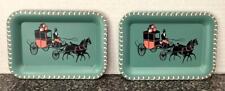 Lot 2 Vtg 1950s MCM Horse & Carriage Metal Snack Tray 6.5 X 4.5 picture