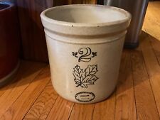 VINTAGE WESTERN STONEWARE 2 GALLON MAPLE LEAF CROCK, MONMOUTH, A BEAUTY, EXCELLT picture