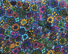 Vtg 50s 60s MCM Abstract Floral Fabric Deep Jewel Tones 35 Wide x 4 Yards picture