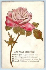 Leap Year Postcard Greetings Pink Rose Flowers Waiting At The Church c1910's picture