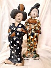 2 Large Sancai Glazed Chinese Ceramic Geisha Court Women Statue 15.5” & 14.5” picture