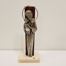 Vtg Holy Family Pewter Figurine Joseph Baby Jesus Wood Back Marble READ picture