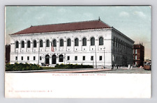 Postcard 1900s MA Public Library Building Flag Trolly Street View Boston Mass picture