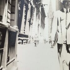 Vintage Black and White Photo City Sidewalk Building Man Walking Work Suit NYC picture